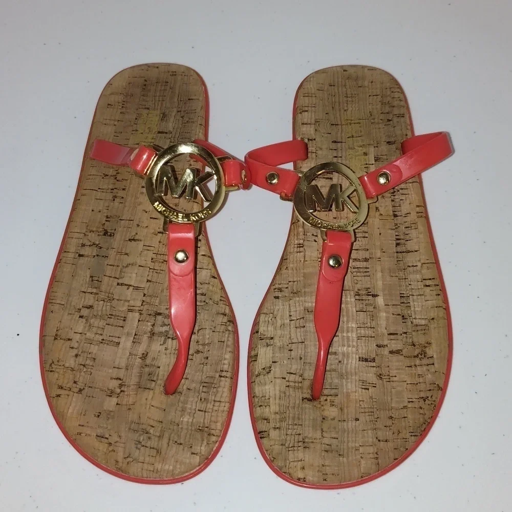 Michael Kors orange jelly cork with gold hardware sandals. Size 8